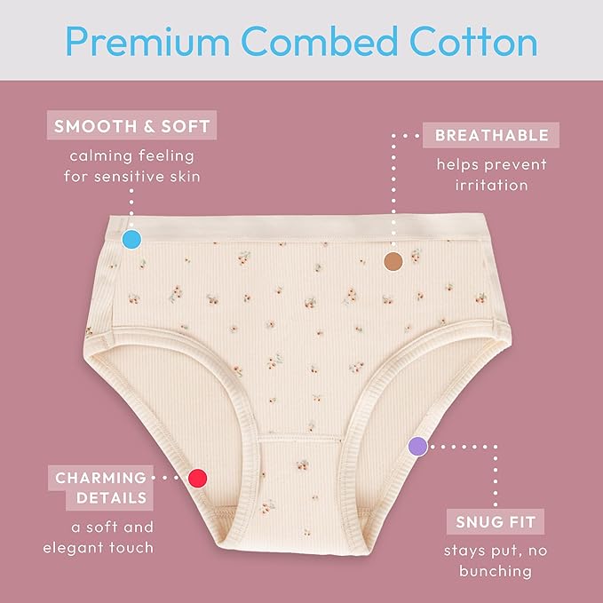 Feathers Floral Print Snug Tagless Cotton Underwear – Girls Underwear Briefs Super Soft Panties (3 Pack) by Feathers USA at Everetts Place