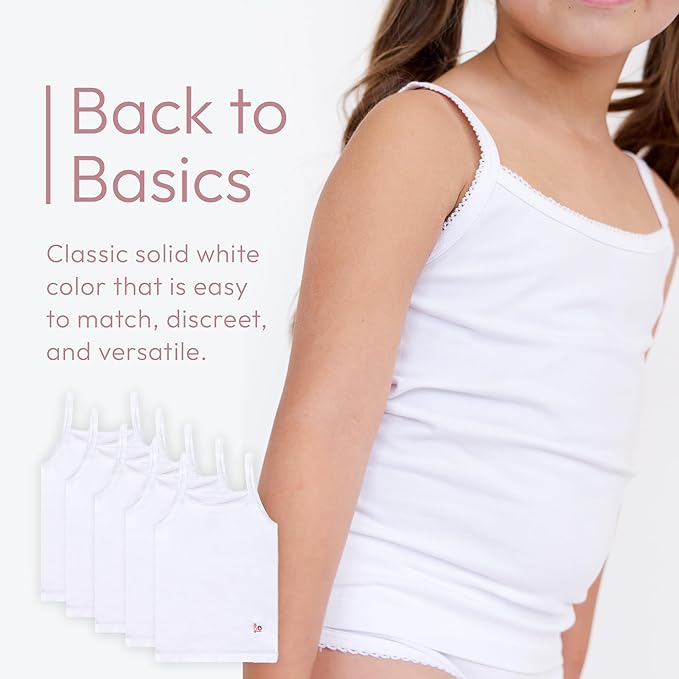 Feathers Girls Undershirts Tagless Camisoles - 5 pk Super Soft Cotton Cami Girls Tank Tops by Feathers USA