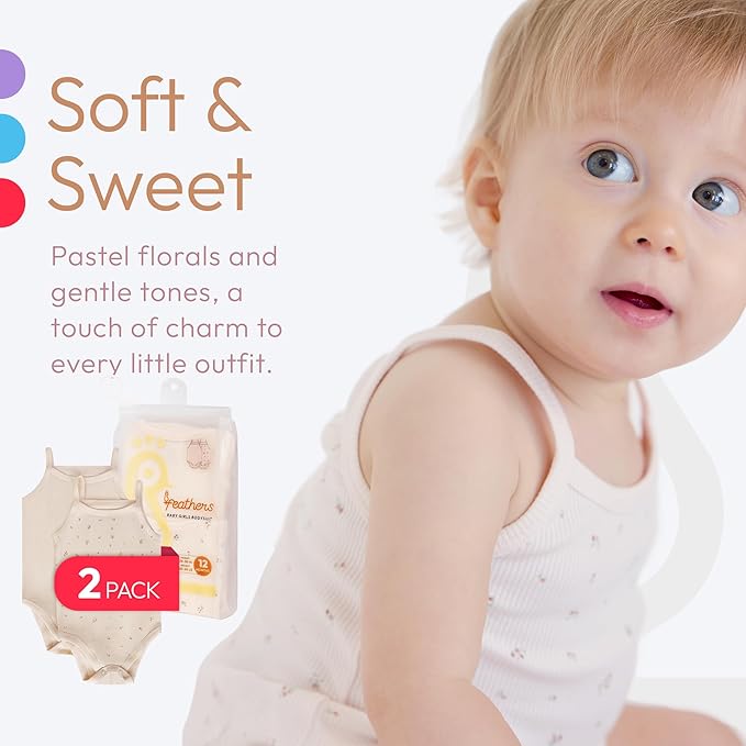 Feathers Super Soft Cotton Tank Top Baby Girl Undershirts – One-Piece Toddler Bodysuit (2 Pack) by Feathers USA at Everetts Place