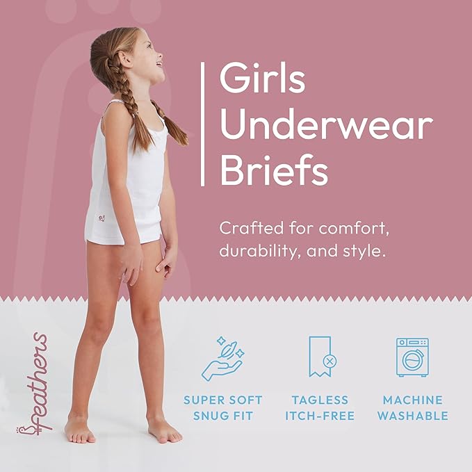 Feathers Solid White Snug Tagless Super Soft Cotton Underwear - Girls Underwear Briefs Panties 5-Pack (White) by Feathers USA at Everetts Place