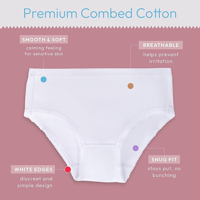 Feathers Solid White Snug Tagless Super Soft Cotton Underwear - Girls Underwear Briefs Panties 5-Pack (White) by Feathers USA at Everetts Place
