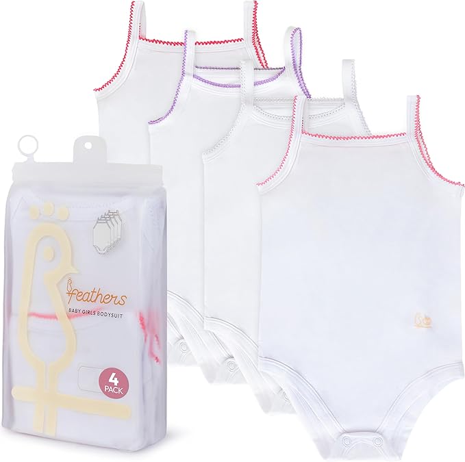 Feathers USA Baby Tank Top Bodysuit Ultra Soft Cotton For Baby Girls Multicolor by Feathers USA at Everetts Place