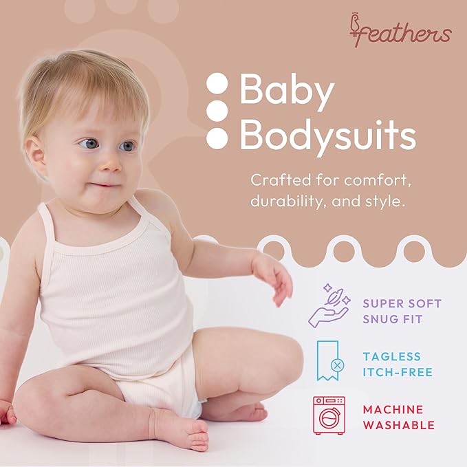 Feathers Super Soft Cotton Tank Top Baby Girl Undershirts – One-Piece Toddler Bodysuit (2 Pack) by Feathers USA at Everetts Place