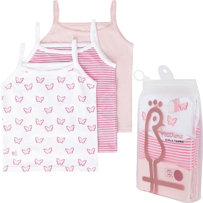 Feathers USA Cami Tops 3 Pack Super Soft Tagless Cotton For Girls by Feathers USA at Everetts Place