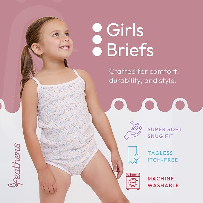Feathers Floral Print Snug Tagless Cotton Underwear – Girls Underwear Briefs Super Soft Panties (3 Pack) by Feathers USA at Everetts Place