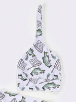 Clover Cottage Catch and Release organic newborn knotted gown with tie-bottom and hat.