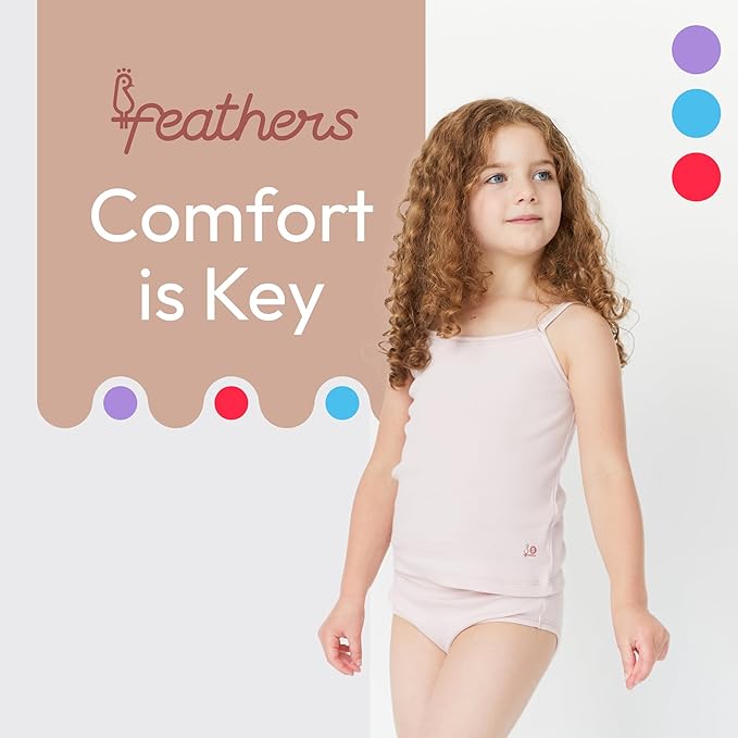 Feathers Super Soft Girls Undershirts Tagless Camisoles – Cotton Cami Girls Tank Tops (3 Pack) by Feathers USA at Everetts Place