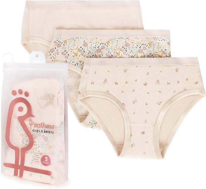 Feathers Floral Print Snug Tagless Cotton Underwear – Girls Underwear Briefs Super Soft Panties (3 Pack) by Feathers USA at Everetts Place