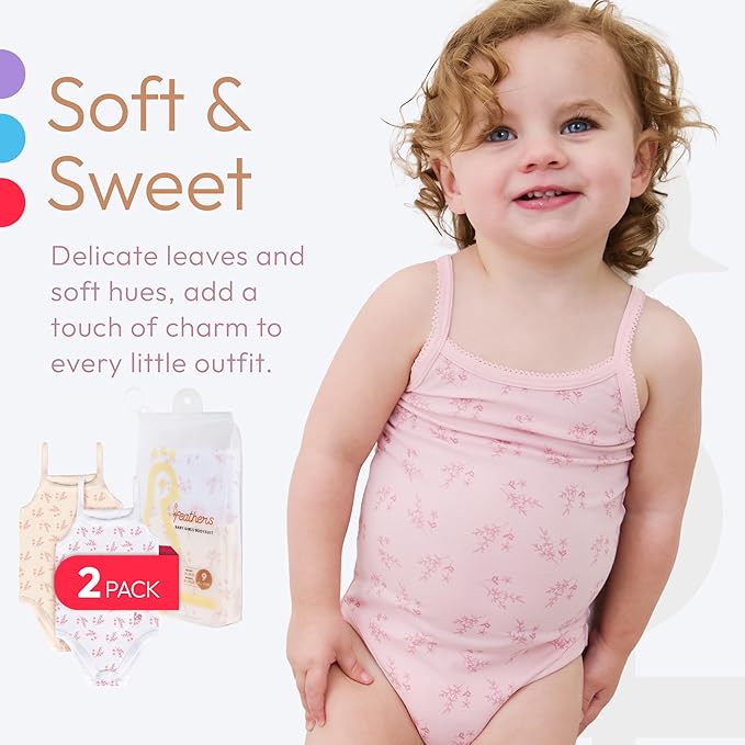 Feathers USA Tank Top Bodysuits Ultra Soft Cotton For Toddler Girls 2 Pack by Feathers USA at Everetts Place