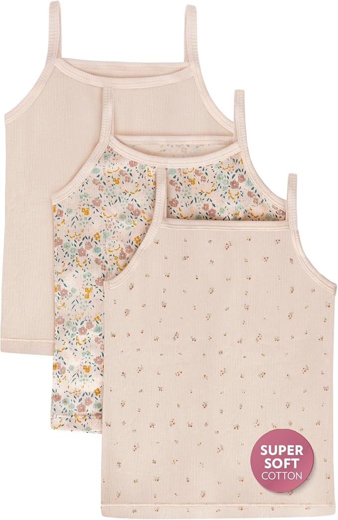 Feathers USA girls super soft cotton cami tank tops 3-pack.