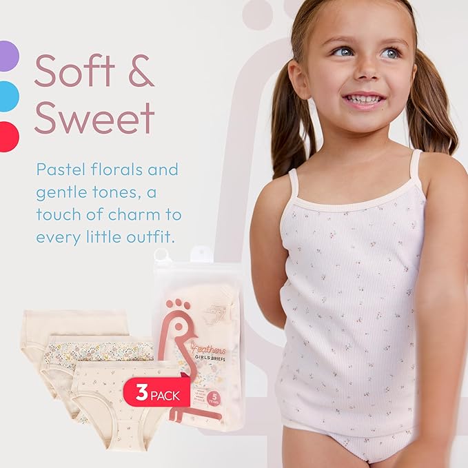 Feathers Floral Print Snug Tagless Cotton Underwear – Girls Underwear Briefs Super Soft Panties (3 Pack) by Feathers USA at Everetts Place