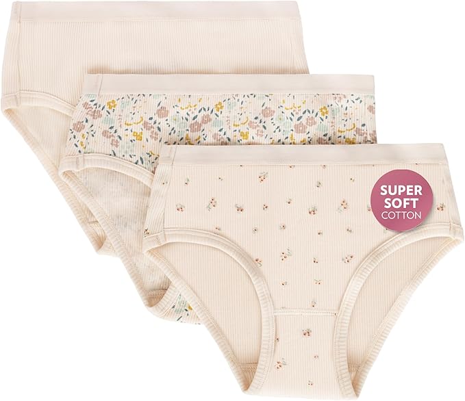 Feathers USA girls' super soft floral print tagless cotton briefs 3-pack.