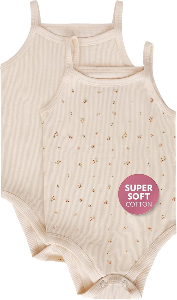 Feathers Super Soft Cotton Tank Top Baby Girl Undershirts – One-Piece Toddler Bodysuit (2 Pack) by Feathers USA at Everetts Place