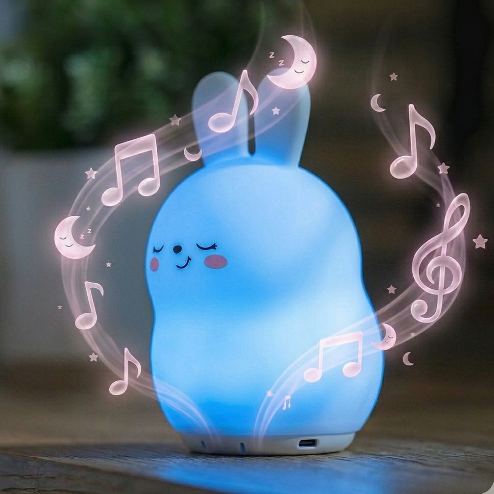Sleeping Pal cordless bunny night lamp with soothing sounds for baby.