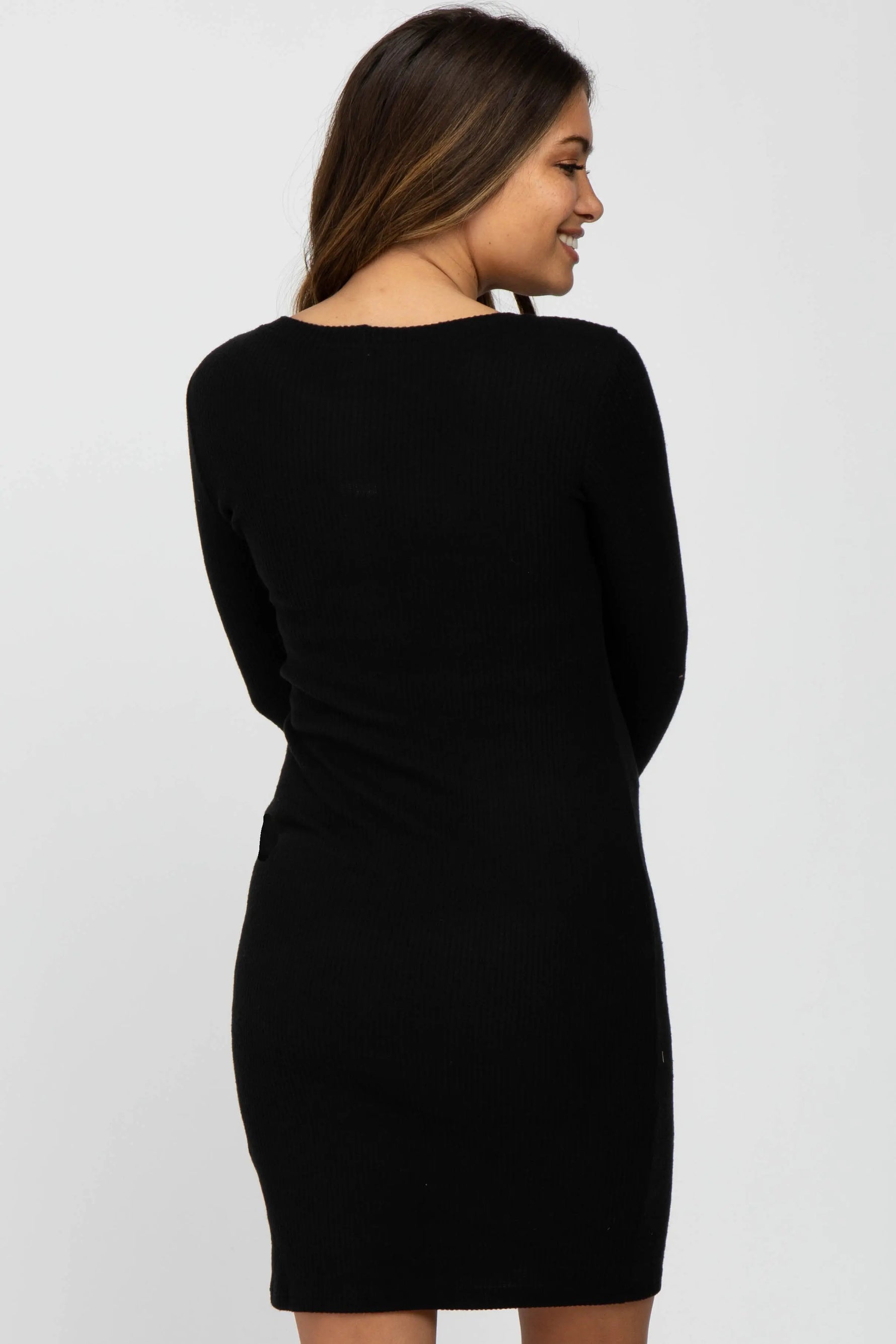 PinkBlush PinkBlush Black Knit Maternity Dress with Ribbed Texture for Expecting Moms - Apparel & Accessories > Clothing > Dresses