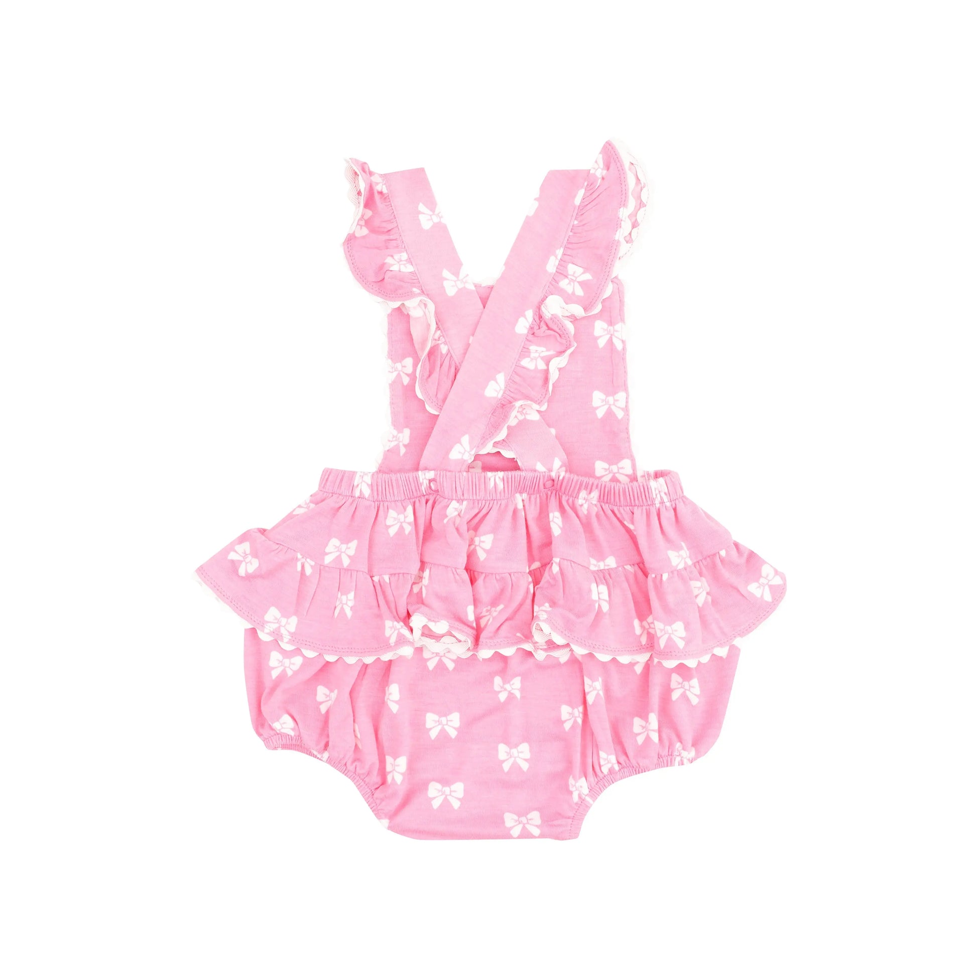 Ric Rac Ruffle Sunsuit Pink Bows for Girls.