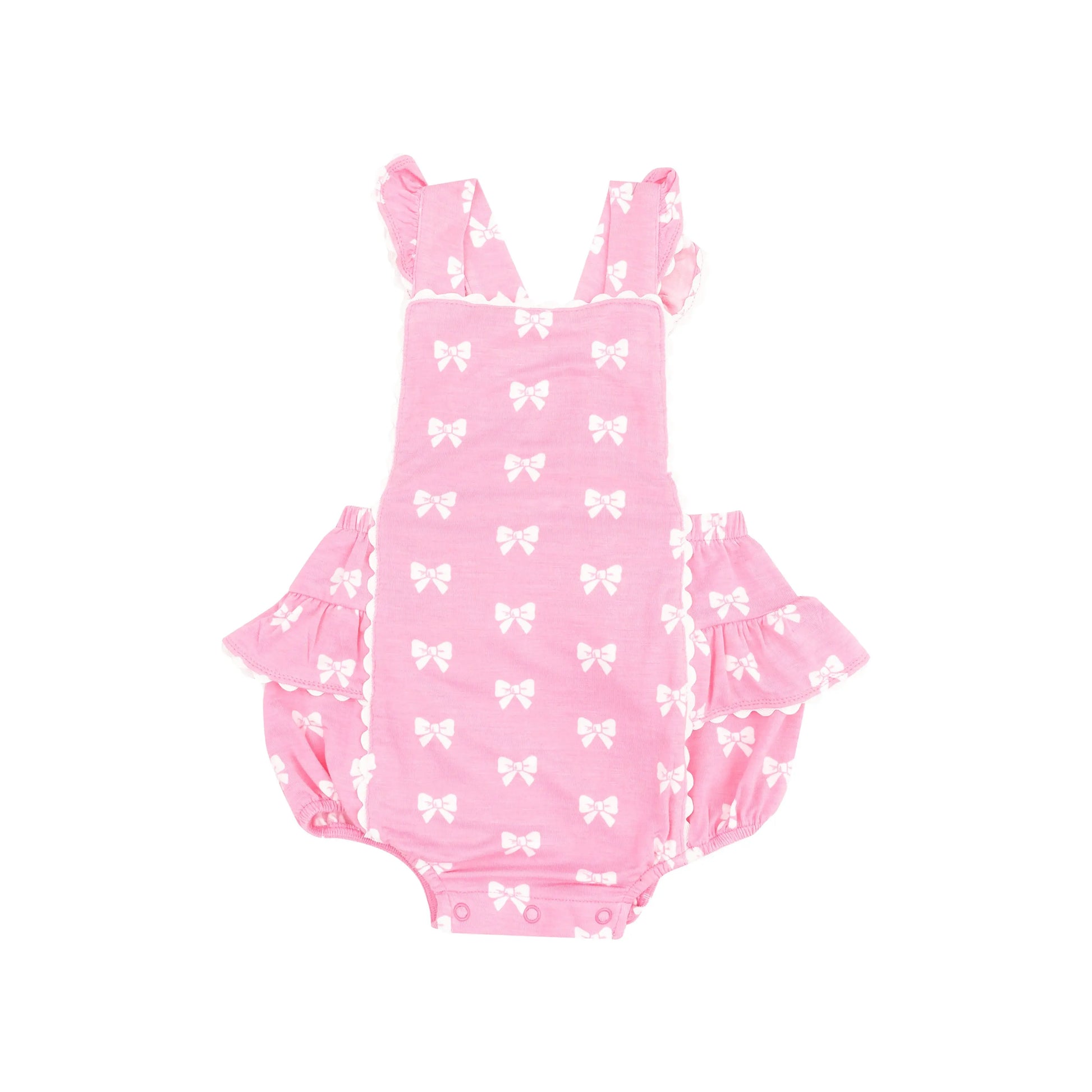 Ric Rac Ruffle Sunsuit Pink Bows for Girls.