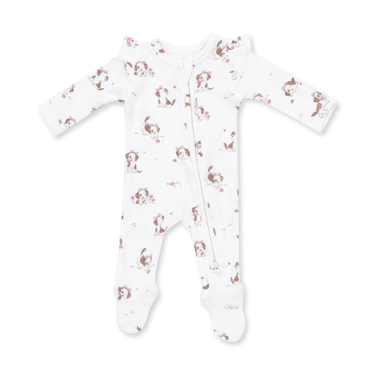 Explorer Puppy Pink - 2 Way Ruffle Sleeve Zipper Footie by Angel Dear (view 2 of 4)