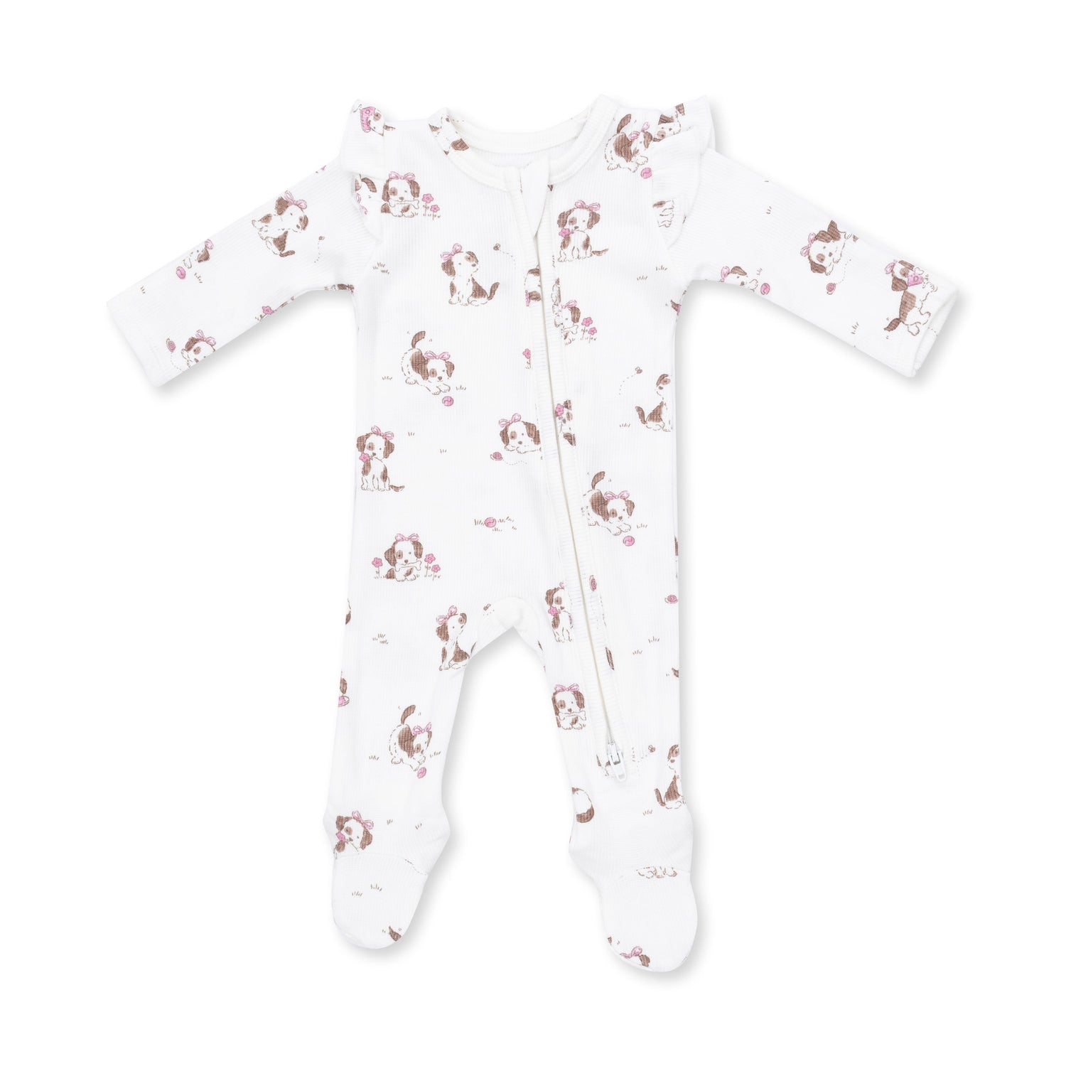 Explorer Puppy Pink - 2 Way Ruffle Sleeve Zipper Footie by Angel Dear (view 2 of 4)