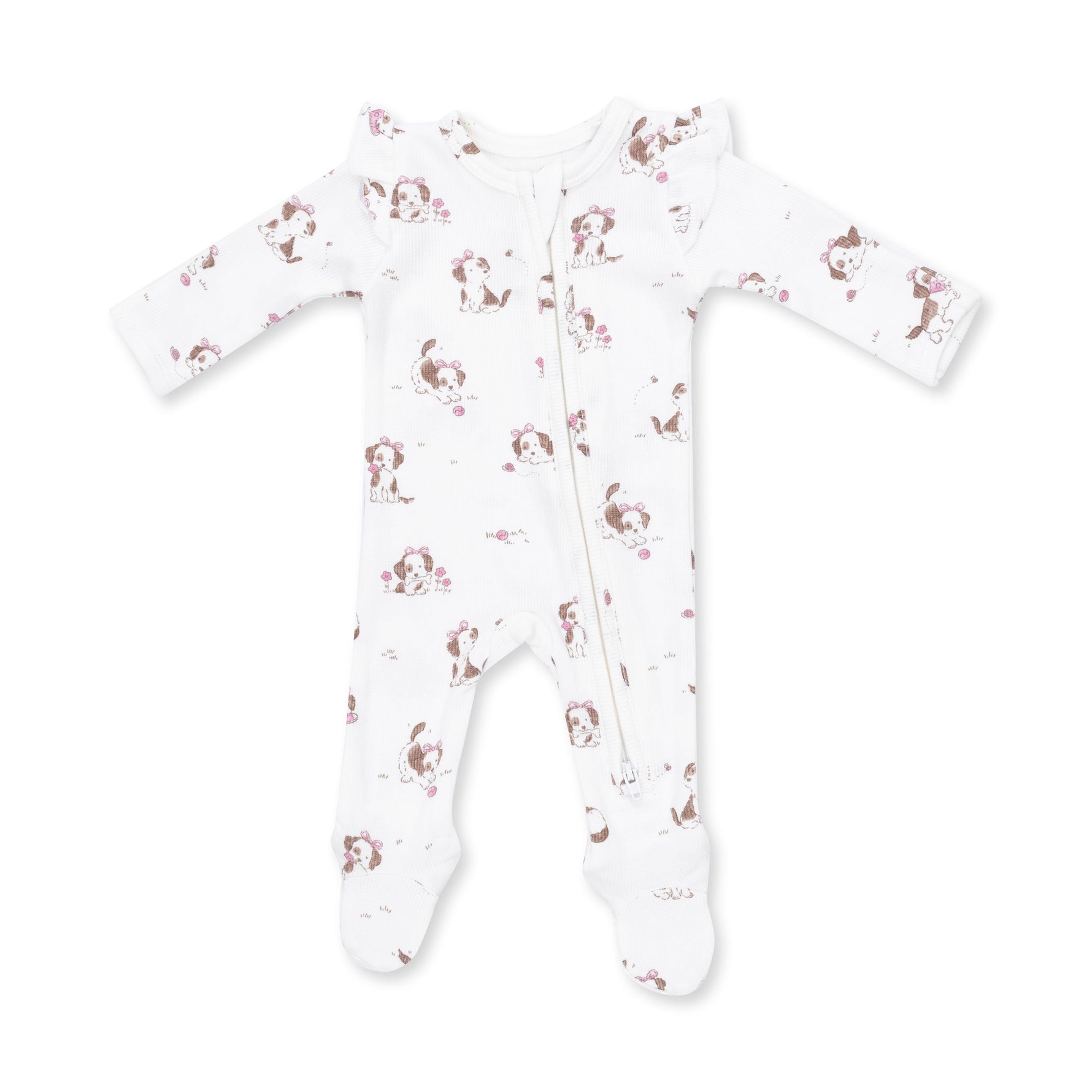 Explorer Puppy Pink - 2 Way Ruffle Sleeve Zipper Footie by Angel Dear (view 2 of 4)