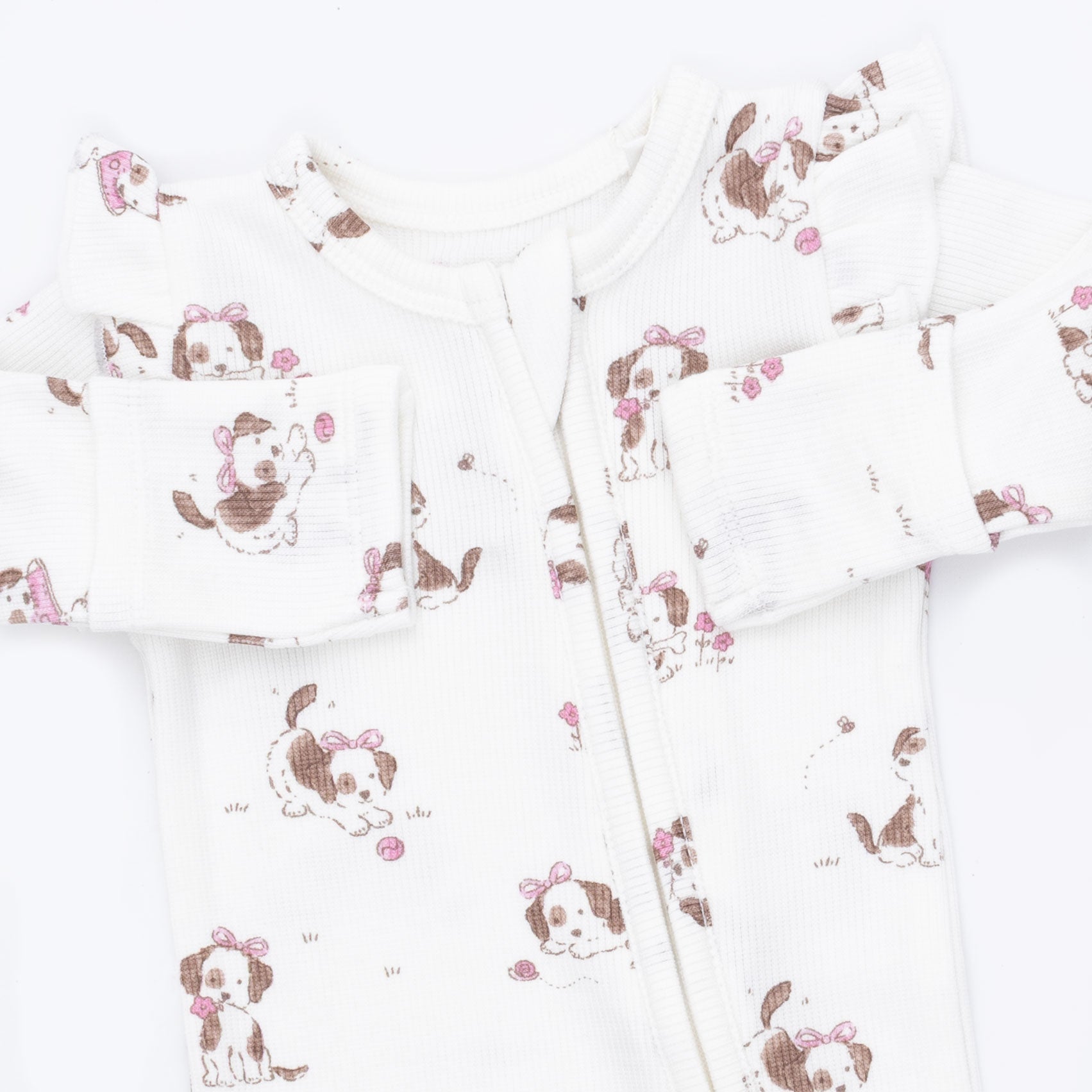 Explorer Puppy Pink - 2 Way Ruffle Sleeve Zipper Footie by Angel Dear (view 4 of 4)