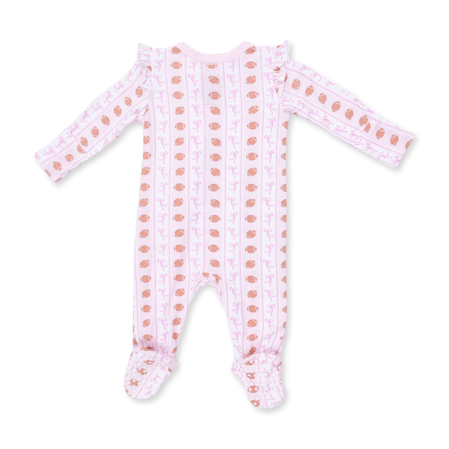 Football Bow Stripe - 2 Way Ruffle Sleeve Zipper Footie by Angel Dear (view 2 of 3)