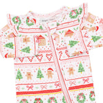 Gingerbread Fair Isle Pink - 2 Way Ruffle Sleeve Zipper Footie by Angel Dear