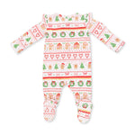 Gingerbread Fair Isle Pink - 2 Way Ruffle Sleeve Zipper Footie by Angel Dear