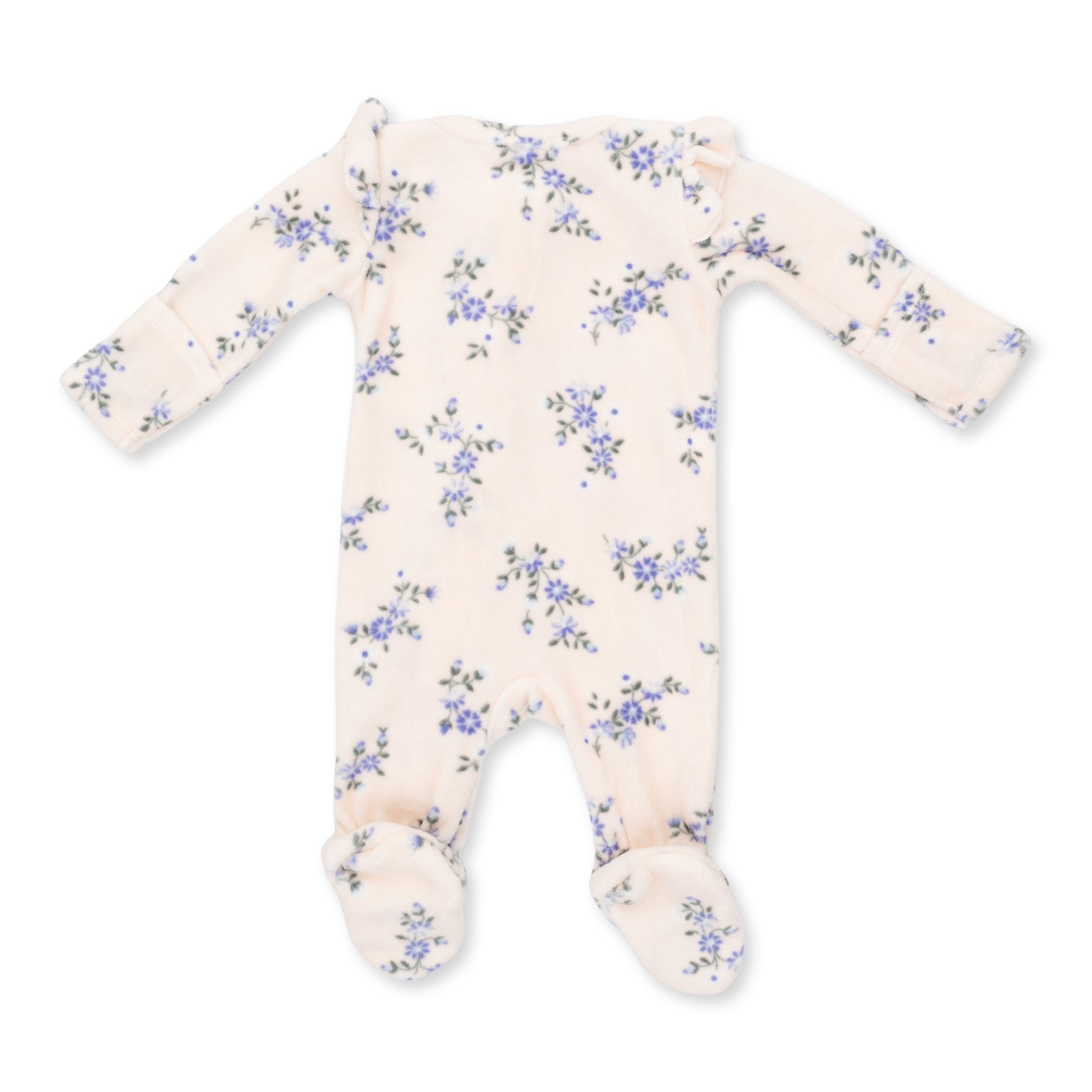 Sweet Hanna Floral Velour - 2 Way Ruffle Sleeve Zipper Footie by Angel Dear