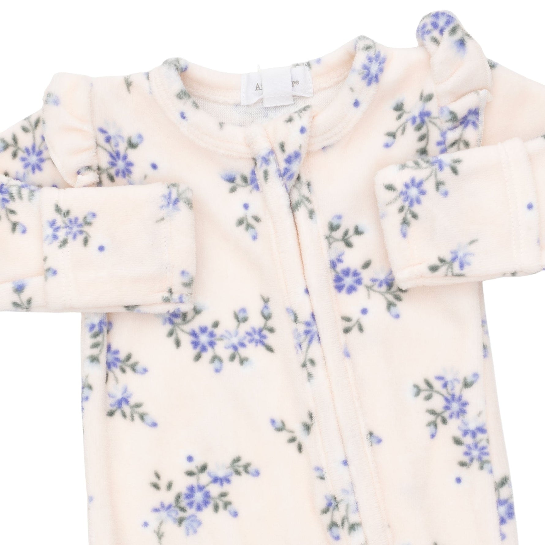 Sweet Hanna Floral Velour - 2 Way Ruffle Sleeve Zipper Footie by Angel Dear