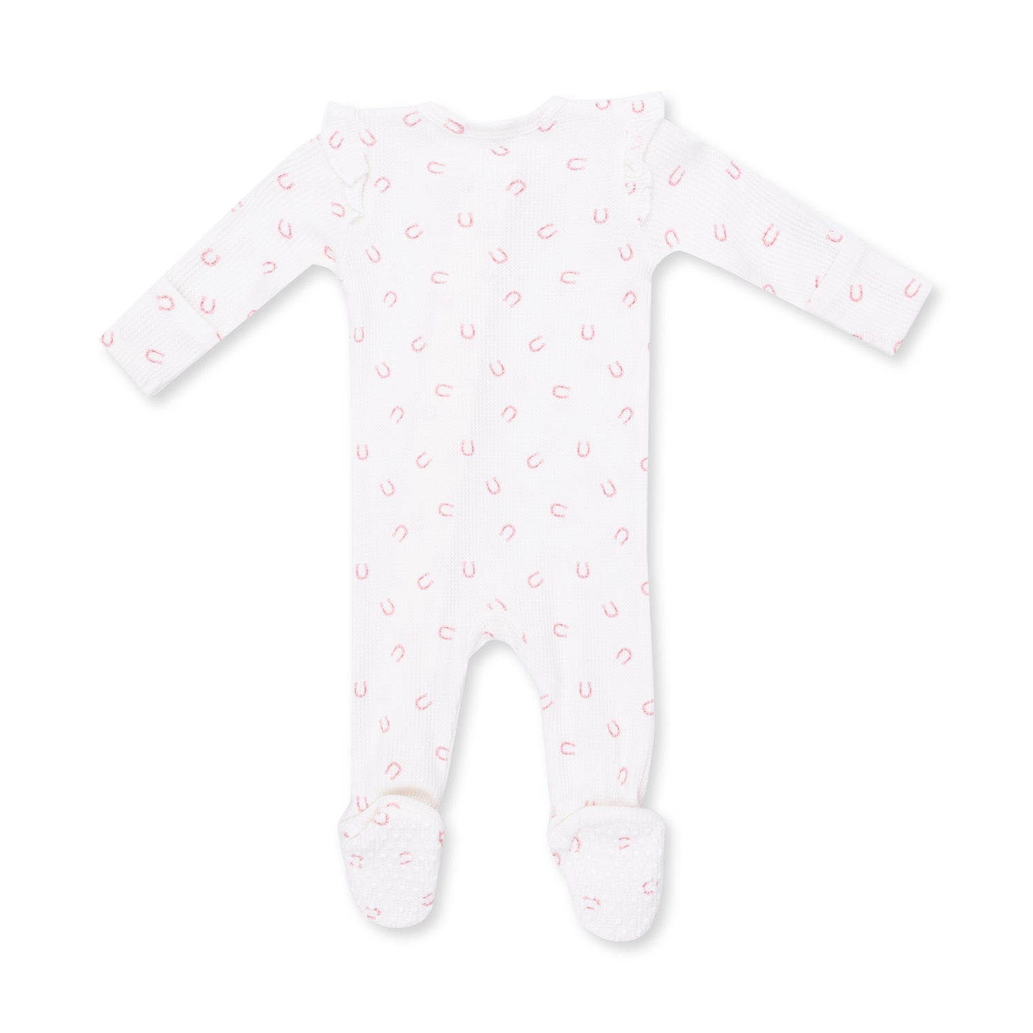 Little Horseshoes Pink - 2 Way Ruffle Sleeve Zipper Footie