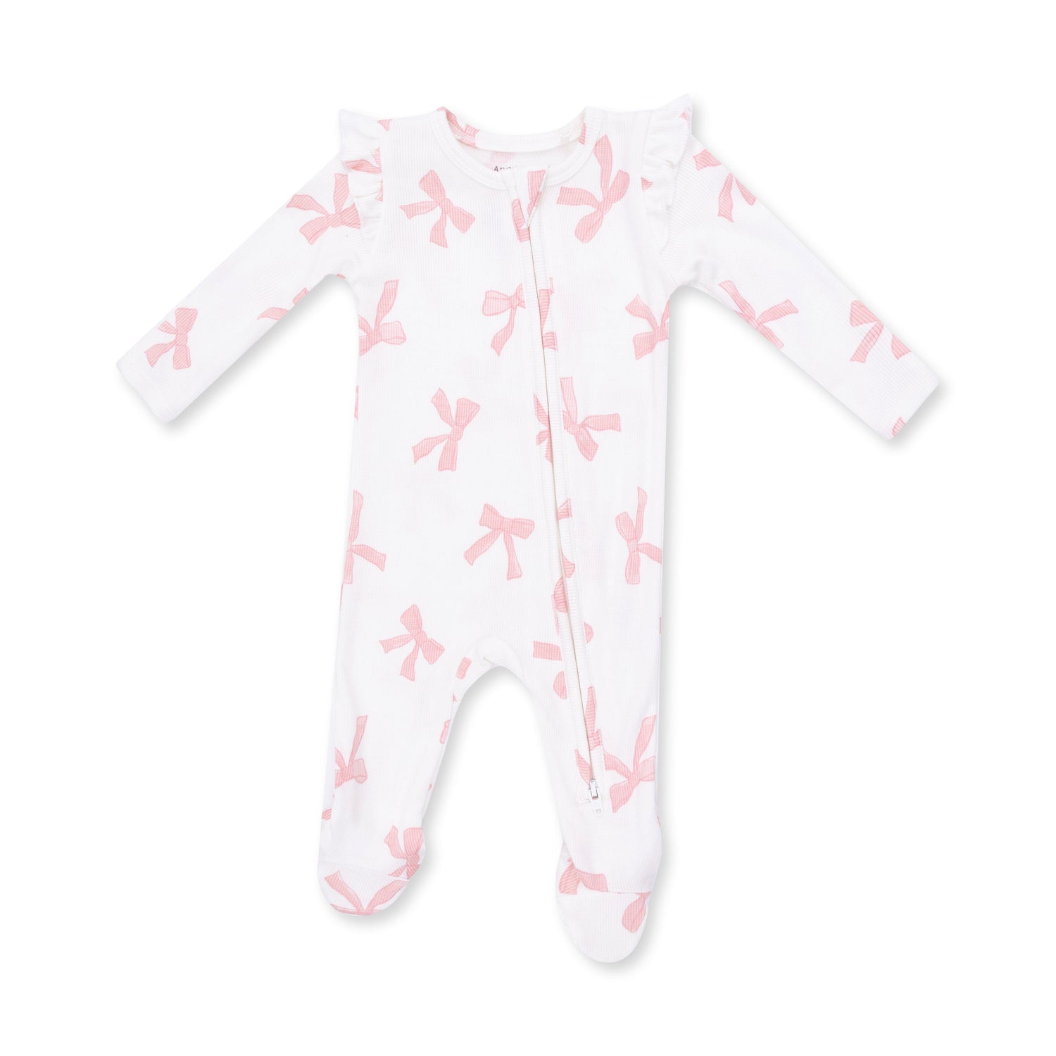 Pretty Bows - 2 Way Ruffle Sleeve Zipper Footie by Angel Dear (view 2 of 4)