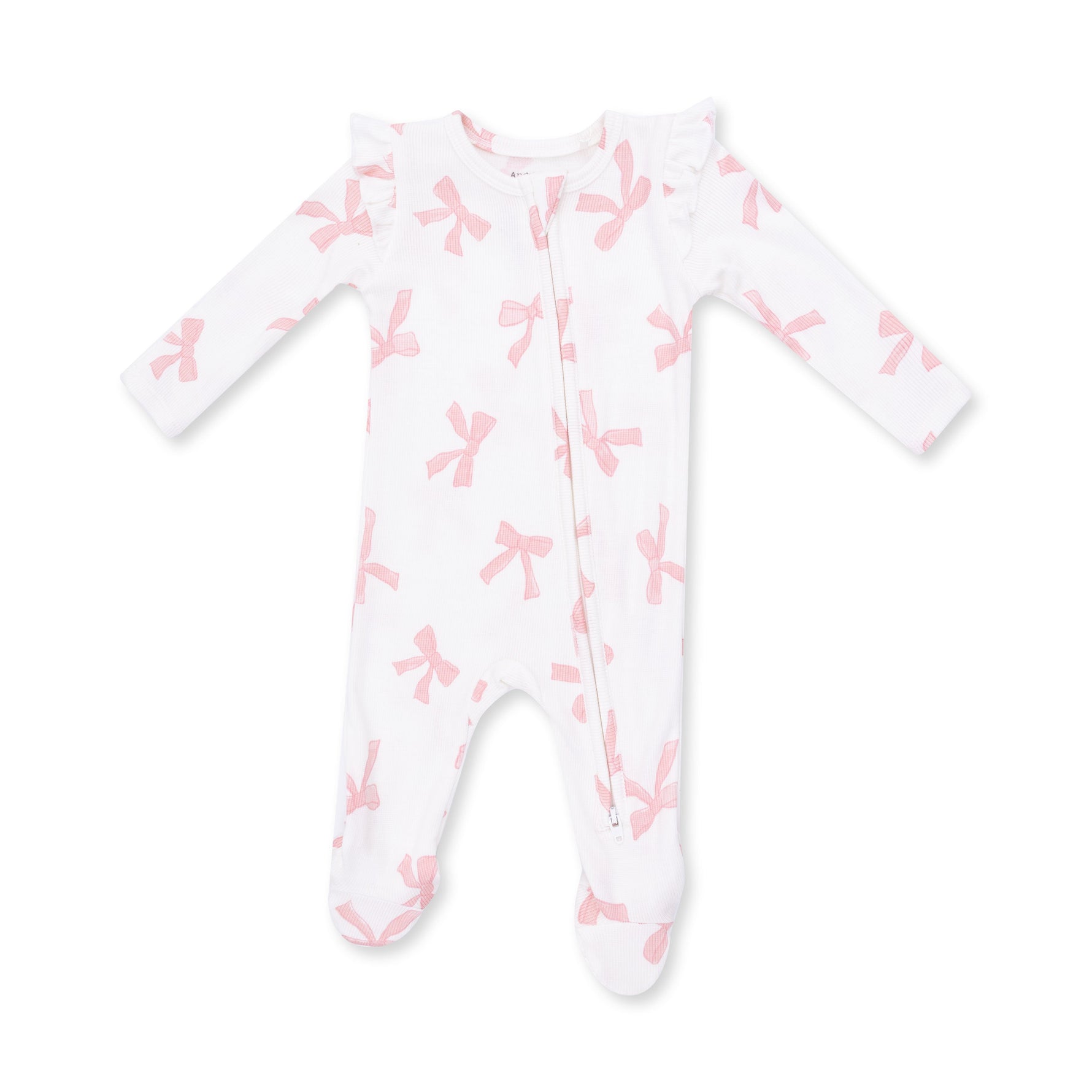 Pretty Bows - 2 Way Ruffle Sleeve Zipper Footie by Angel Dear (view 2 of 4)