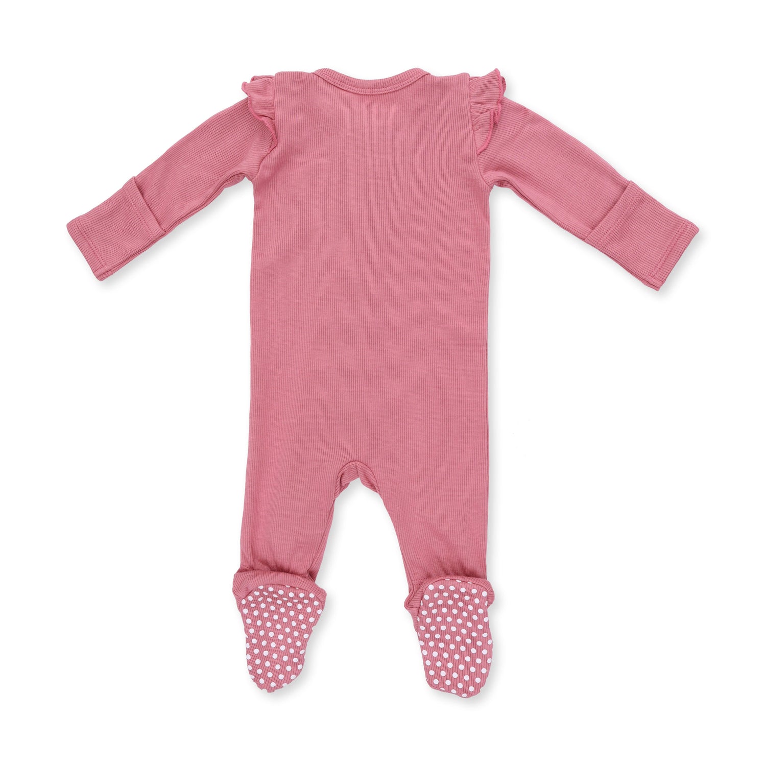 Solid Baroque Rose - 2 Way Ruffle Sleeve Zipper Footie by Angel Dear (view 2 of 3)