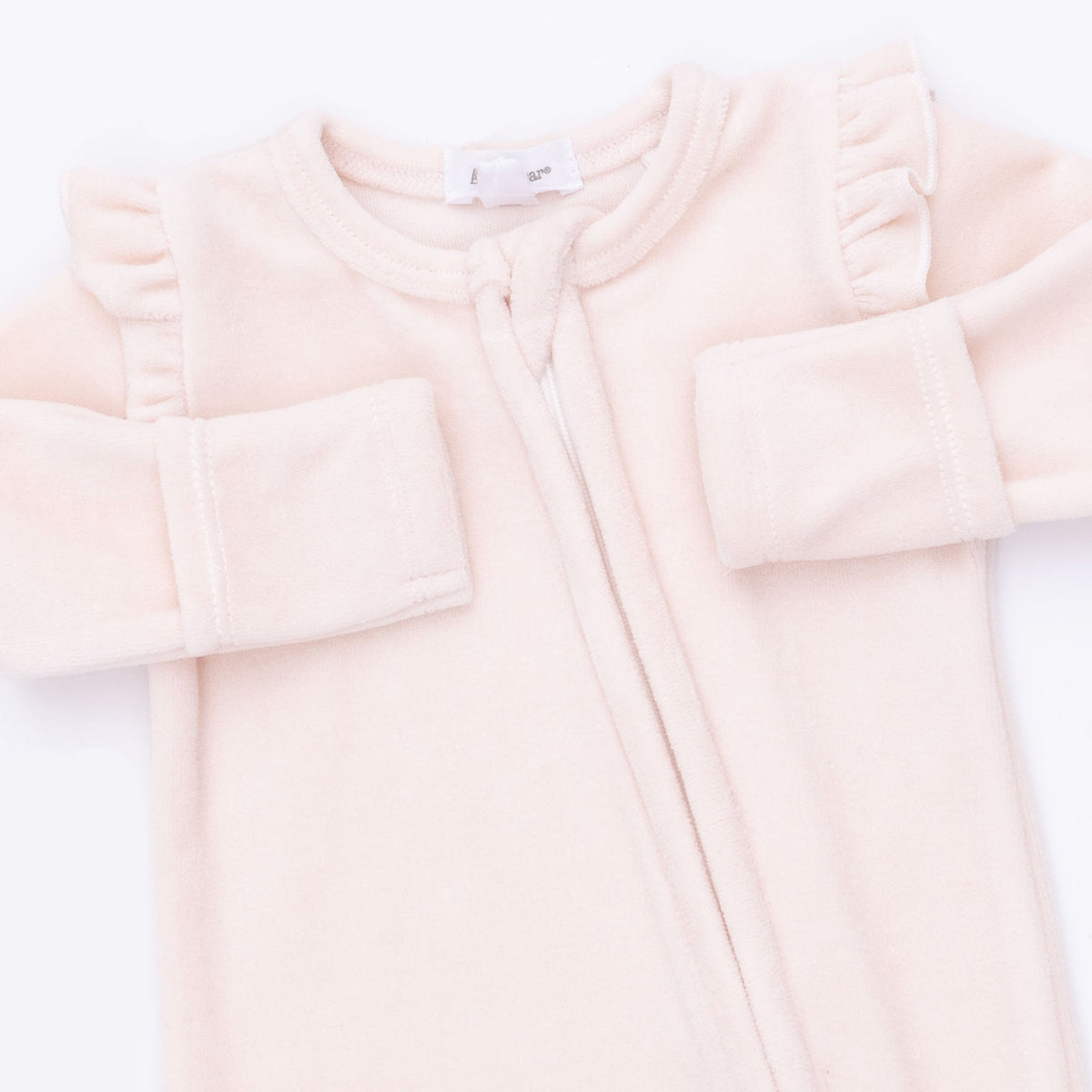Velour Soft Pink - 2 Way Ruffle Sleeve Zipper Footie by Angel Dear