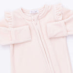 Velour Soft Pink - 2 Way Ruffle Sleeve Zipper Footie by Angel Dear