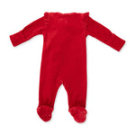 Velour Holiday Red - 2 Way Ruffle Sleeve Zipper Footie by Angel Dear