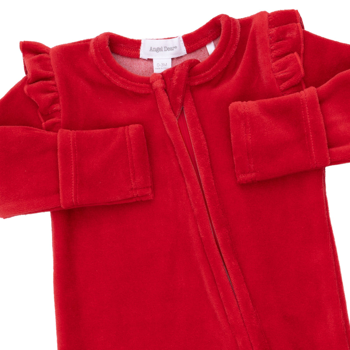 Velour Holiday Red - 2 Way Ruffle Sleeve Zipper Footie by Angel Dear