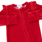 Velour Holiday Red - 2 Way Ruffle Sleeve Zipper Footie by Angel Dear