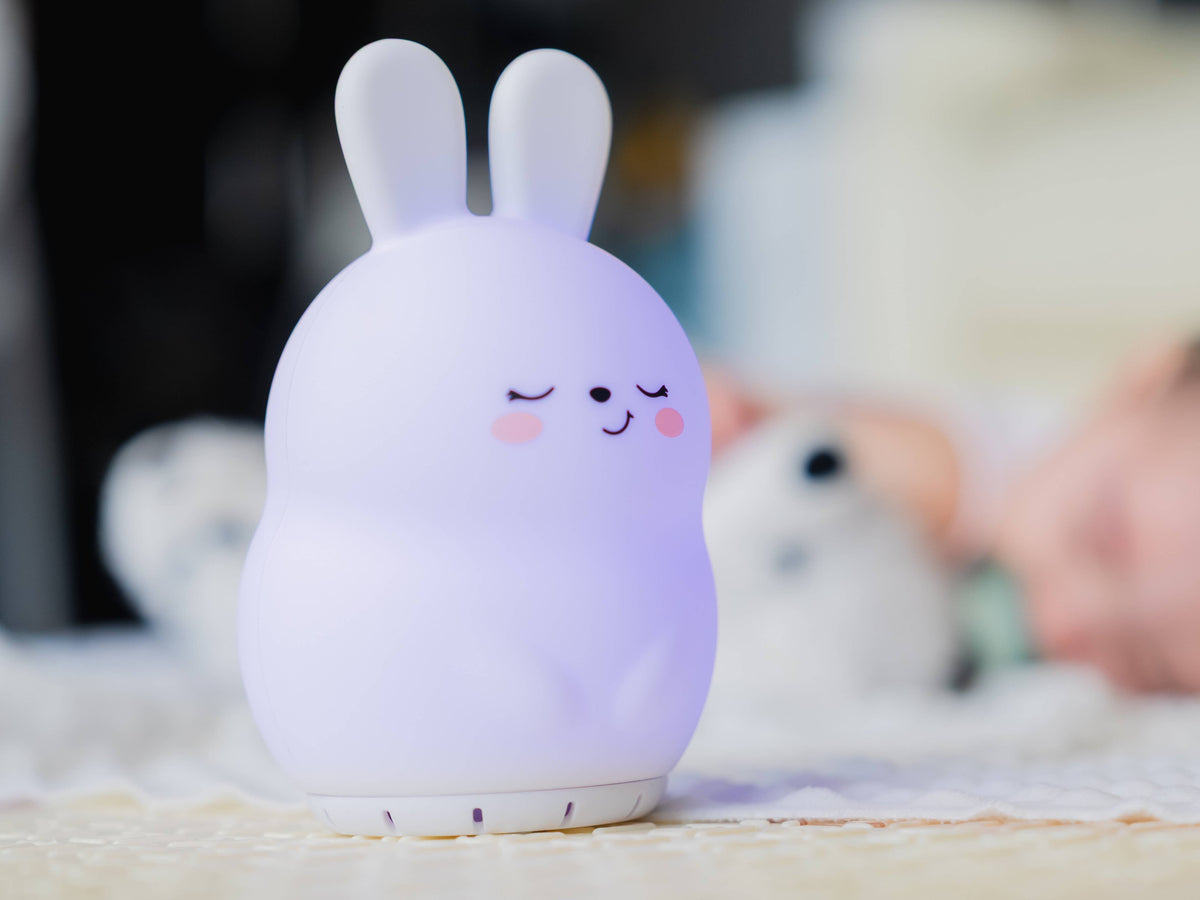 Sleeping Pal cordless bunny night lamp with soothing sounds for babies and kids.