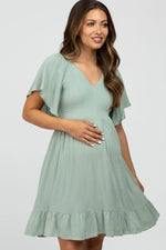 Mint Green Smocked Front Ruffle Hem Maternity Dress PinkBlush 