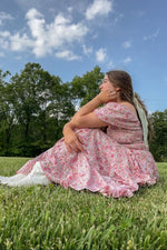 Floral Maxi Dress, Square Neck, Ruffle Layered by PinkBlush