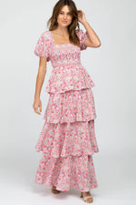 PinkBlush Chic Floral Maxi Dress with Ruffle Layers for Summer Occasions - Apparel & Accessories > Clothing > Dresses Apparel & Accessories > Clothing > Dresses