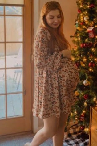 Smocked Maternity Dress, Leaf Print by PinkBlush (view 6 of 10)