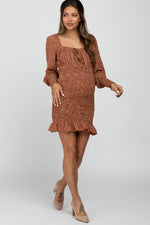 Smocked Maternity Dress, Leaf Print by PinkBlush (view 2 of 10)