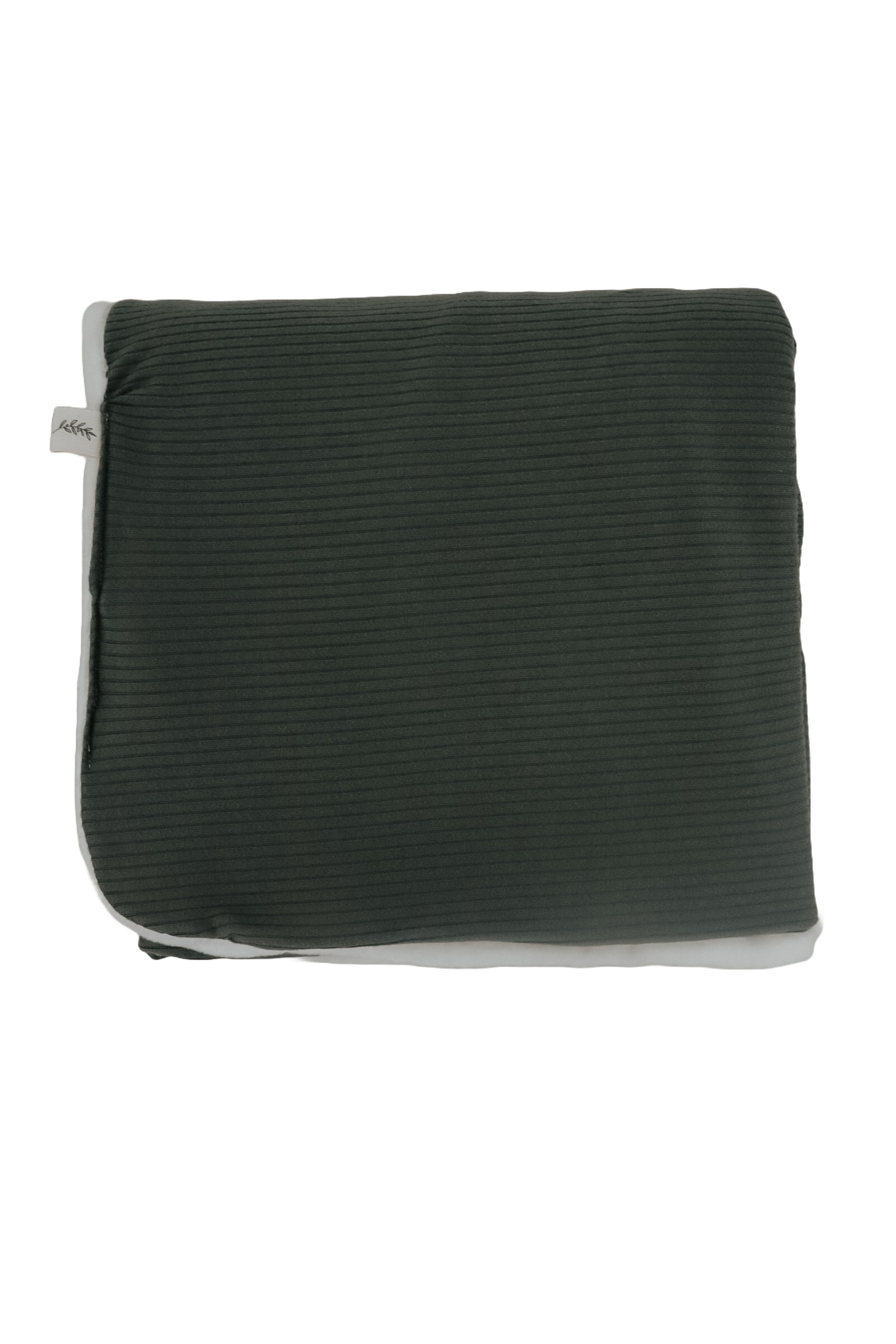 Moss green ribbed toddler blanket with minky backing, folded to show its soft texture