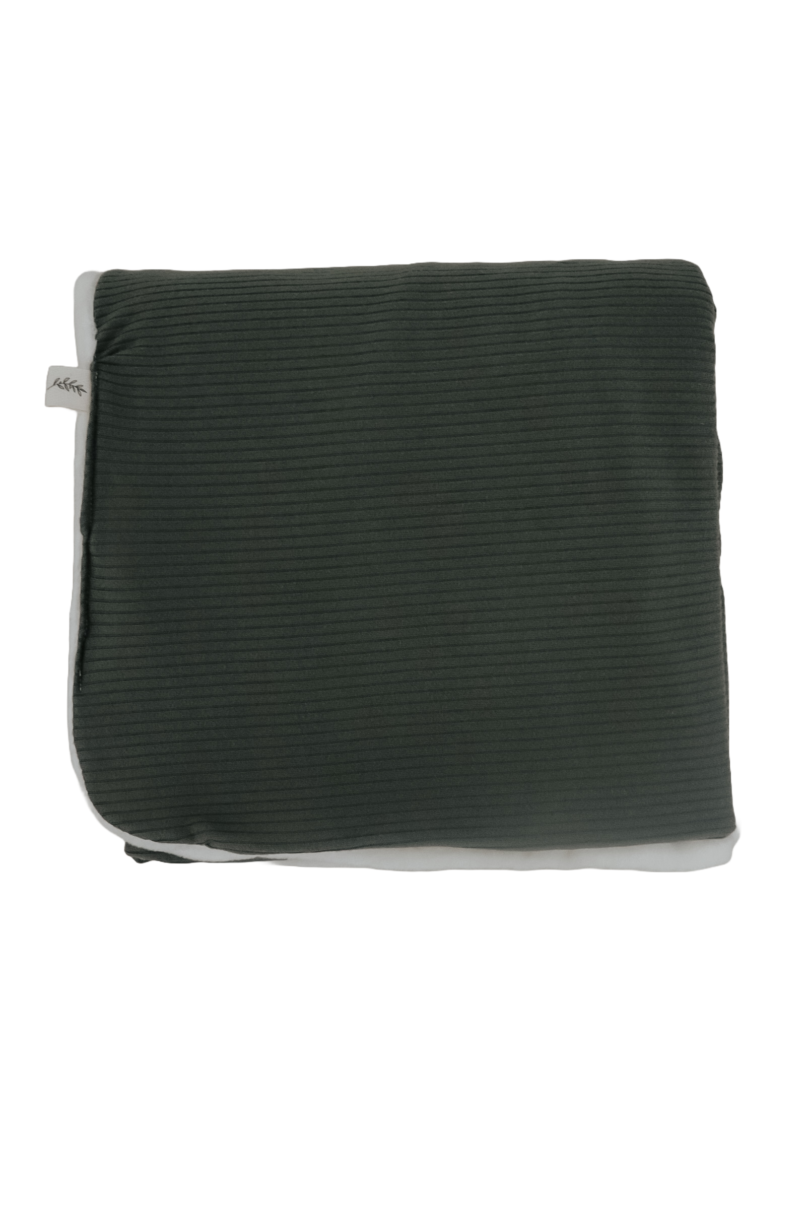 Moss green ribbed toddler blanket with minky backing, folded to show its soft texture