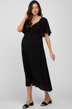 Black Front Tie Ruffle Sleeve Maternity Midi Dress - Day Dress, One-piece garment, Cocktail dress, Fashion Model, Photo shoot | Everetts Place