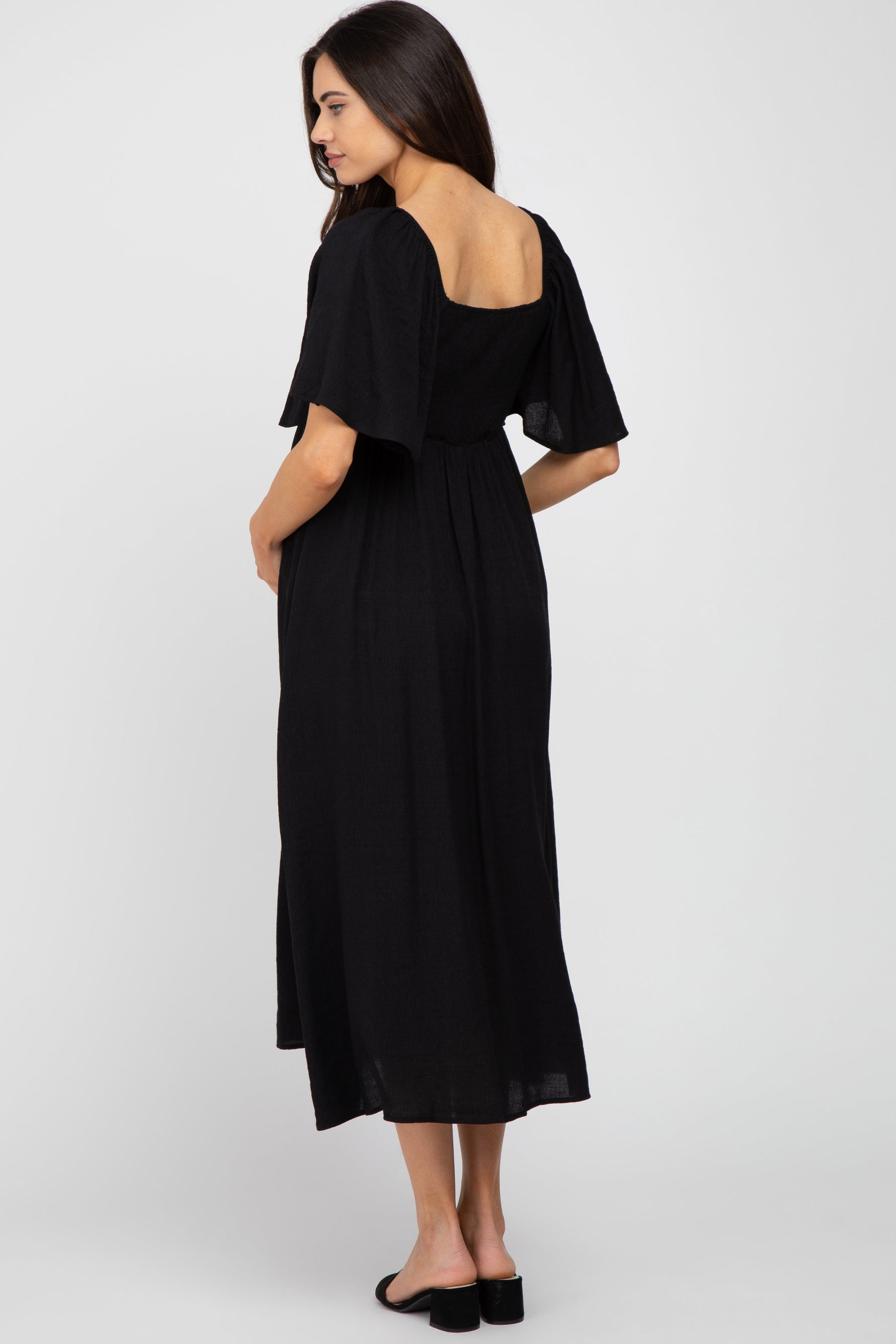 Black Front Tie Ruffle Sleeve Maternity Midi Dress by PinkBlush at Everetts Place