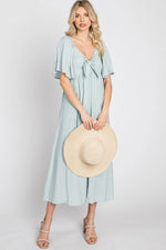 PinkBlush Elegant Maternity Midi Dress with Front Tie and Ruffle Sleeves for Expecting Mothers - Apparel & Accessories > Clothing > Maternity Clothing > Maternity Dresses Apparel & Accessories > Clothing > Dresses